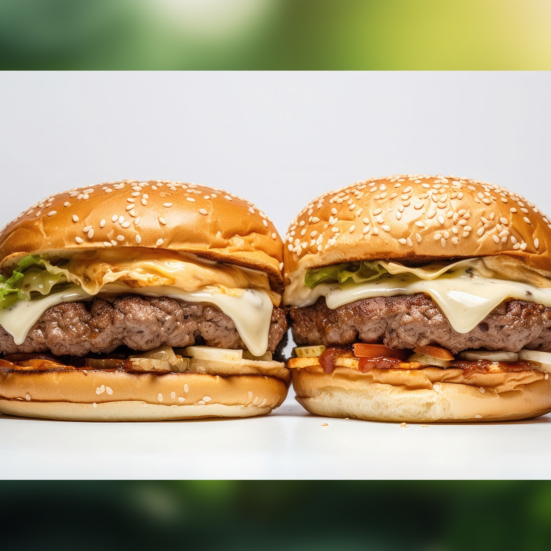 This is a Side view of a Burger on a white background with beef and cream cheese Realistic Closeup Photography cover image.