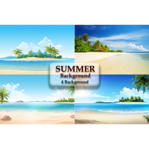 This is a beach scene with a tropical beach and palm tree’s summer background cover image.