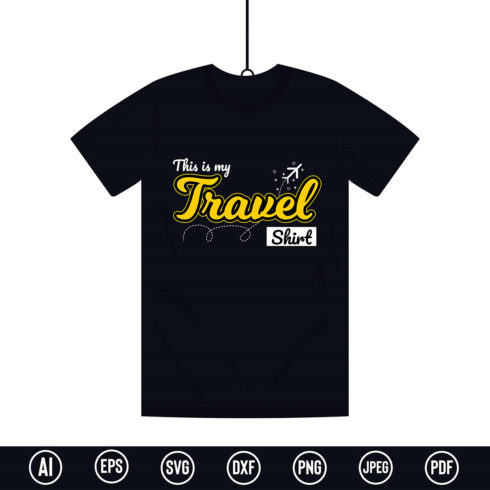 Modern Typography Traveler T-Shirt design with “This is my travel Shirt” quote for t-shirt, posters, stickers, mug prints, banners, gift cards, labels etc cover image.