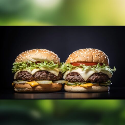 This is a Side view of a Burger on a dark rustic background with beef and cream cheese Realistic Closeup Photography cover image.