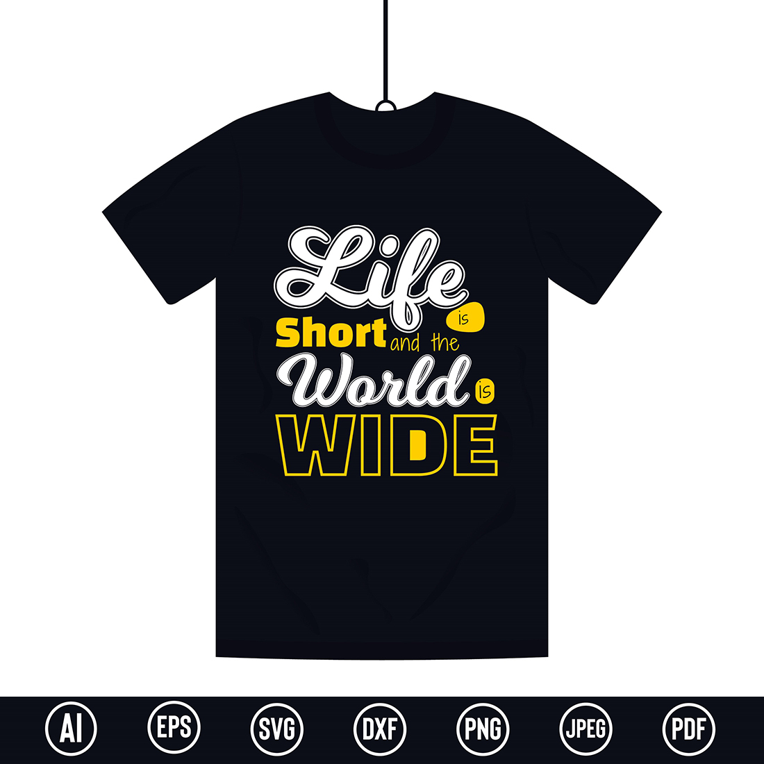 Motivational traveler Typography T-Shirt design with “Life is short and the world is wide” quote for t-shirt, posters, stickers, mug prints, banners, gift cards, labels etc cover image.