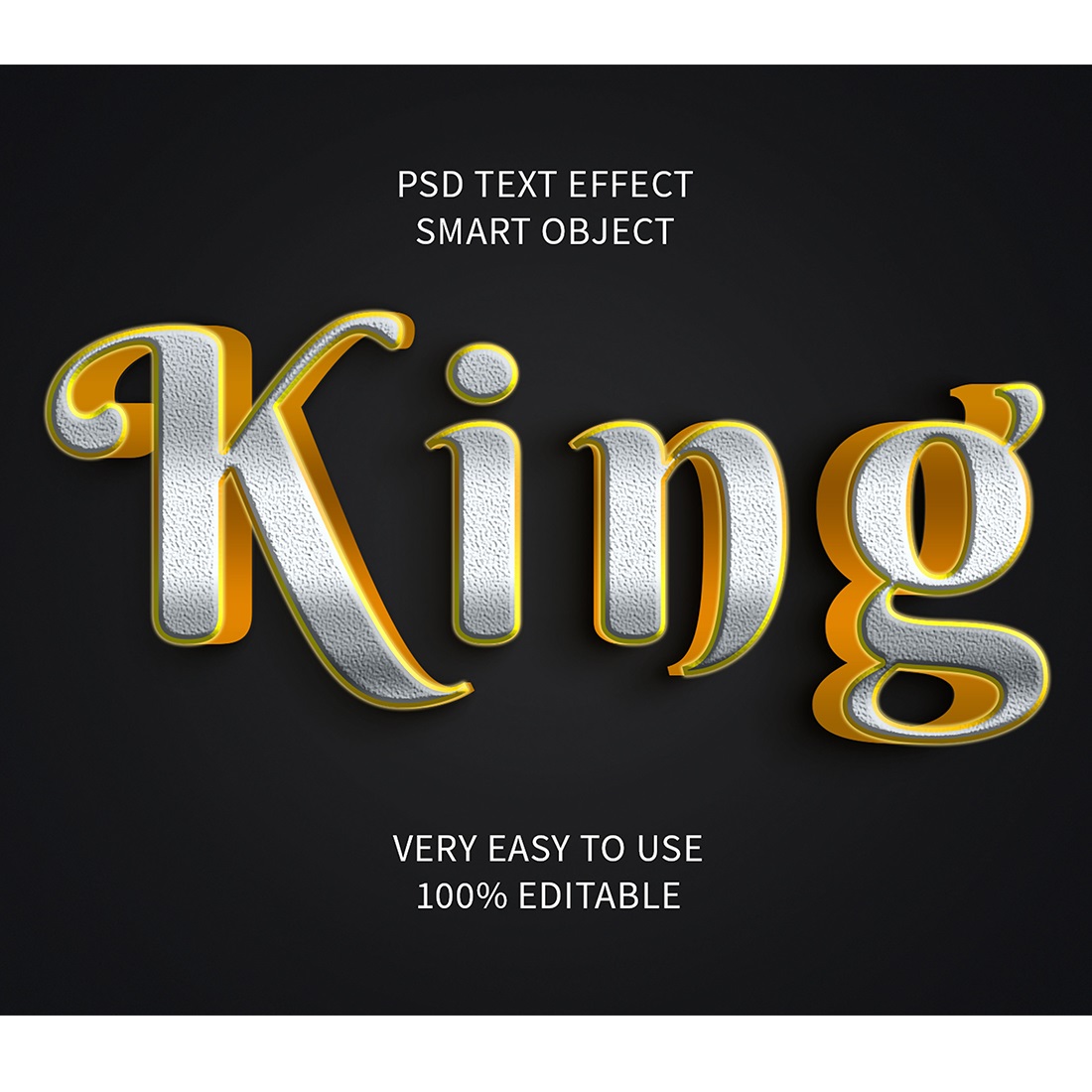 King Editable 3D Text Effect PSD preview image.
