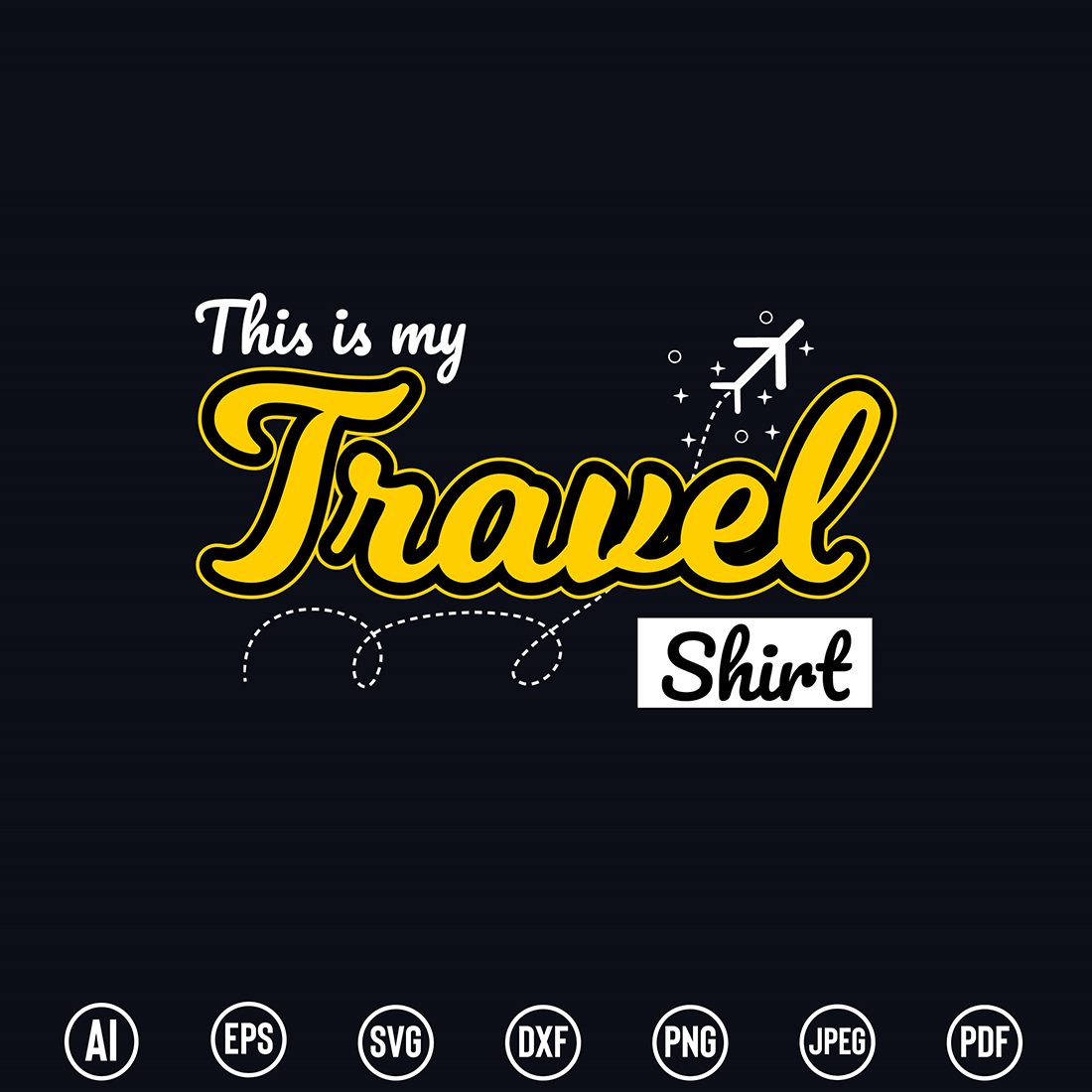 Modern Typography Traveler T-Shirt design with “This is my travel Shirt” quote for t-shirt, posters, stickers, mug prints, banners, gift cards, labels etc preview image.