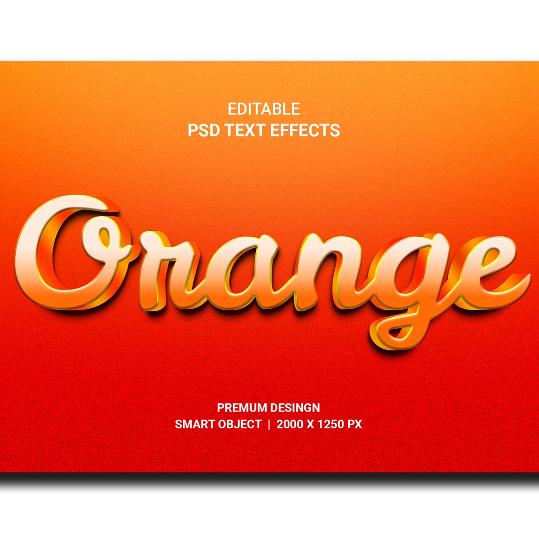 Orange Editable 3D Text Effect PSD preview image.