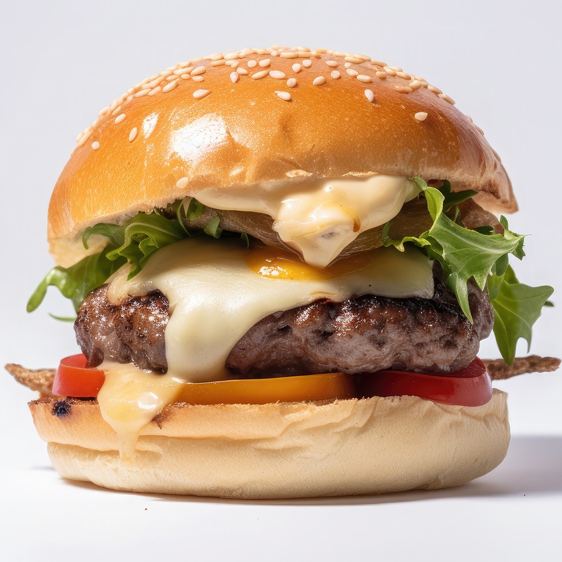 This Is A Side View Of A BBQ Hamburger With Beef And Cream Cheese Realistic Closeup Photography preview image.