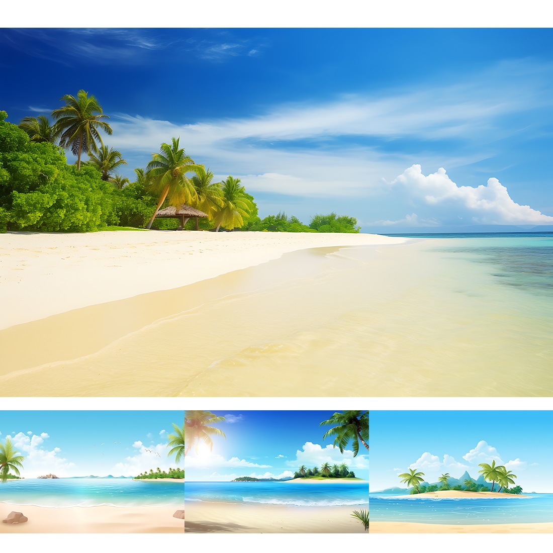 This is a beach scene with a tropical beach and palm tree’s summer background preview image.