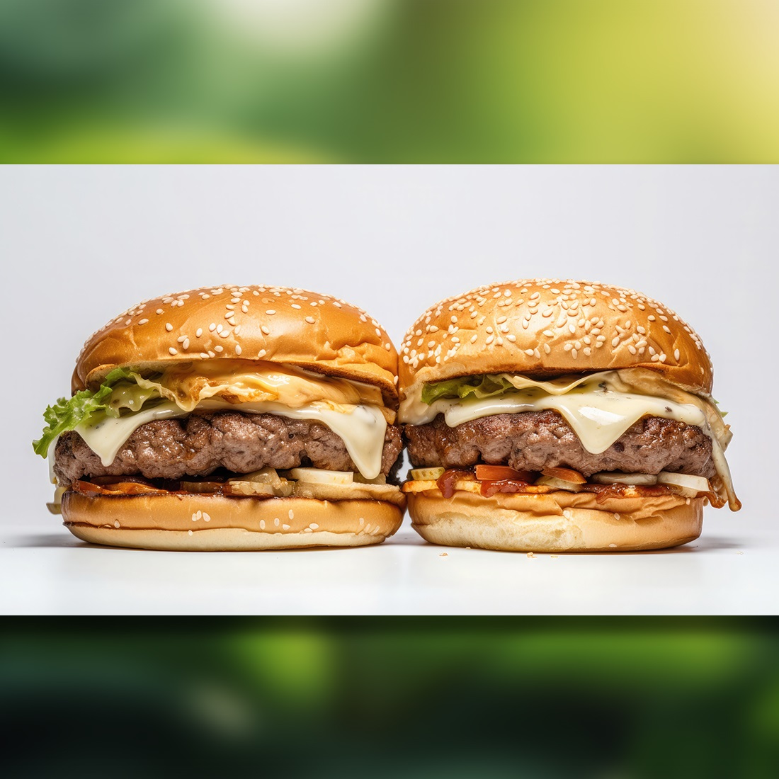 This is a Side view of a Burger on a white background with beef and cream cheese Realistic Closeup Photography preview image.