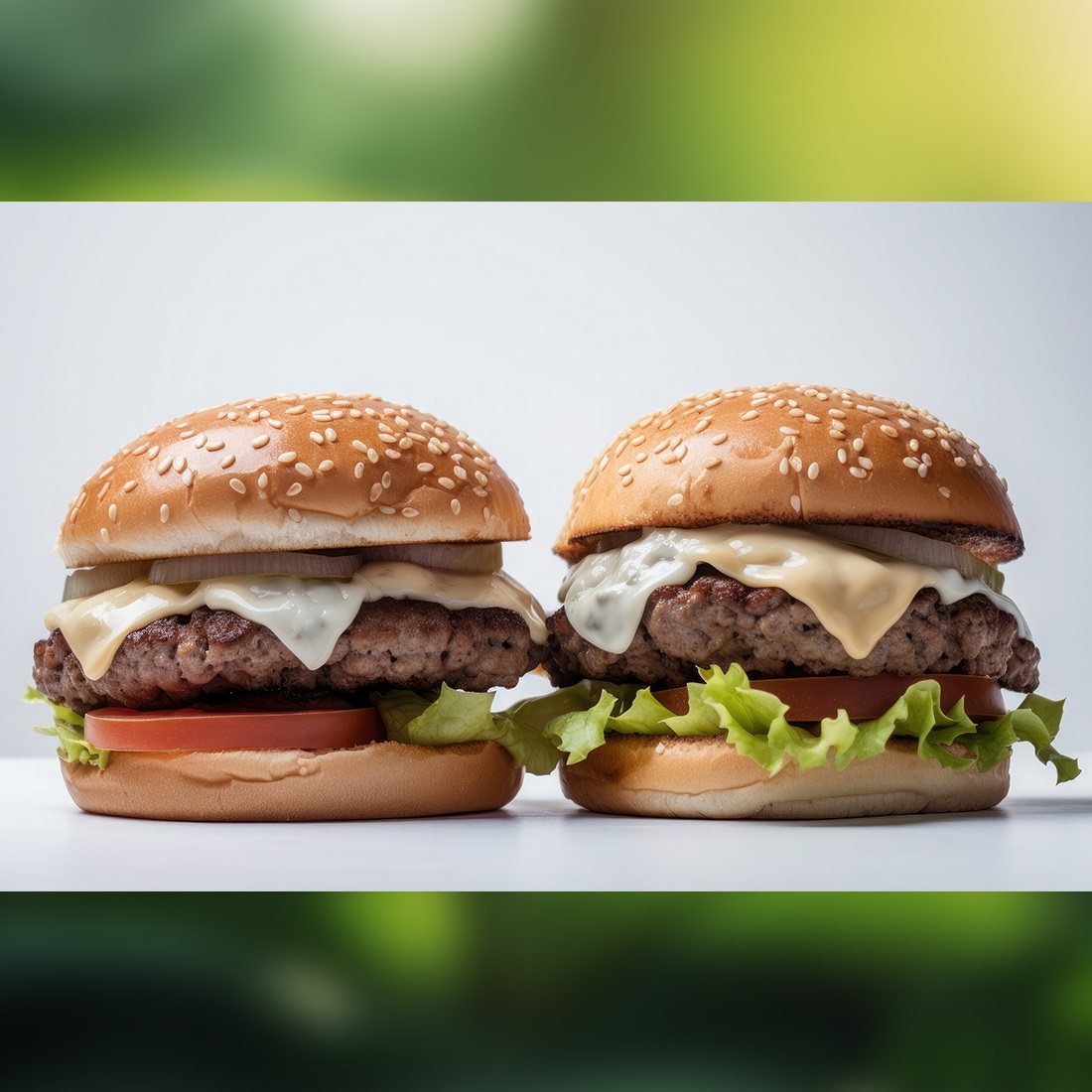 This is a Side view of a Burger on a white background with beef and cream cheese Realistic Closeup Photography preview image.