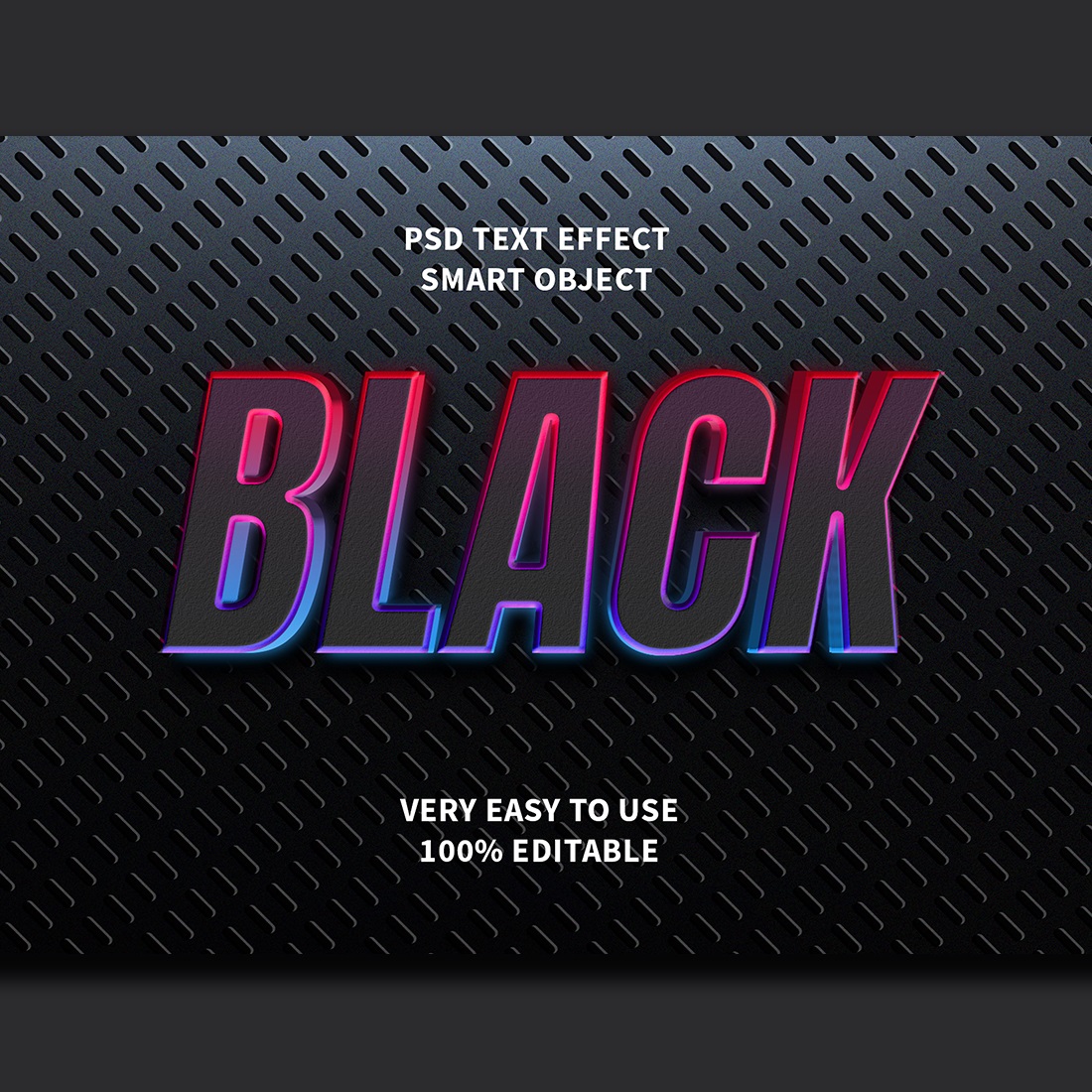 Black Editable 3D Text Effect PSD preview image.