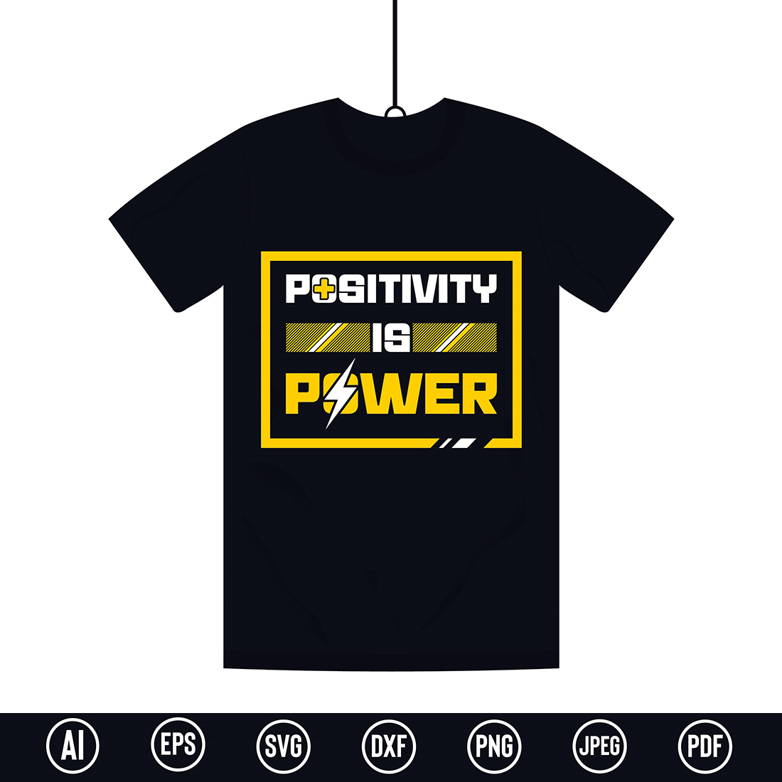 Modern Inspirational Typography T-Shirt design with “Positivity is Power” quote for t-shirt, posters, stickers, mug prints, banners, gift cards, labels etc preview image.
