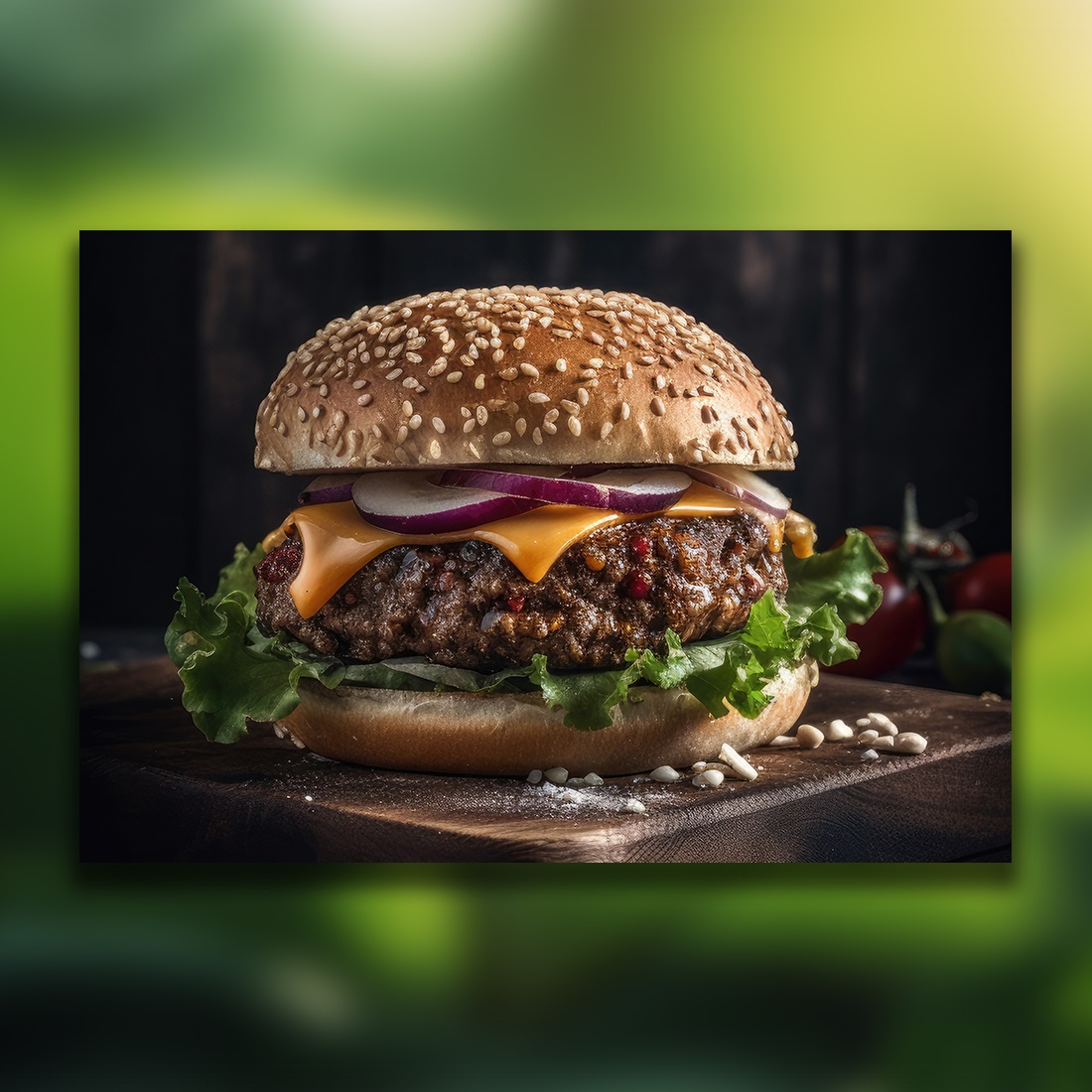 This is a Side view of a Burger with beef and cream cheese Realistic Closeup Photography preview image.