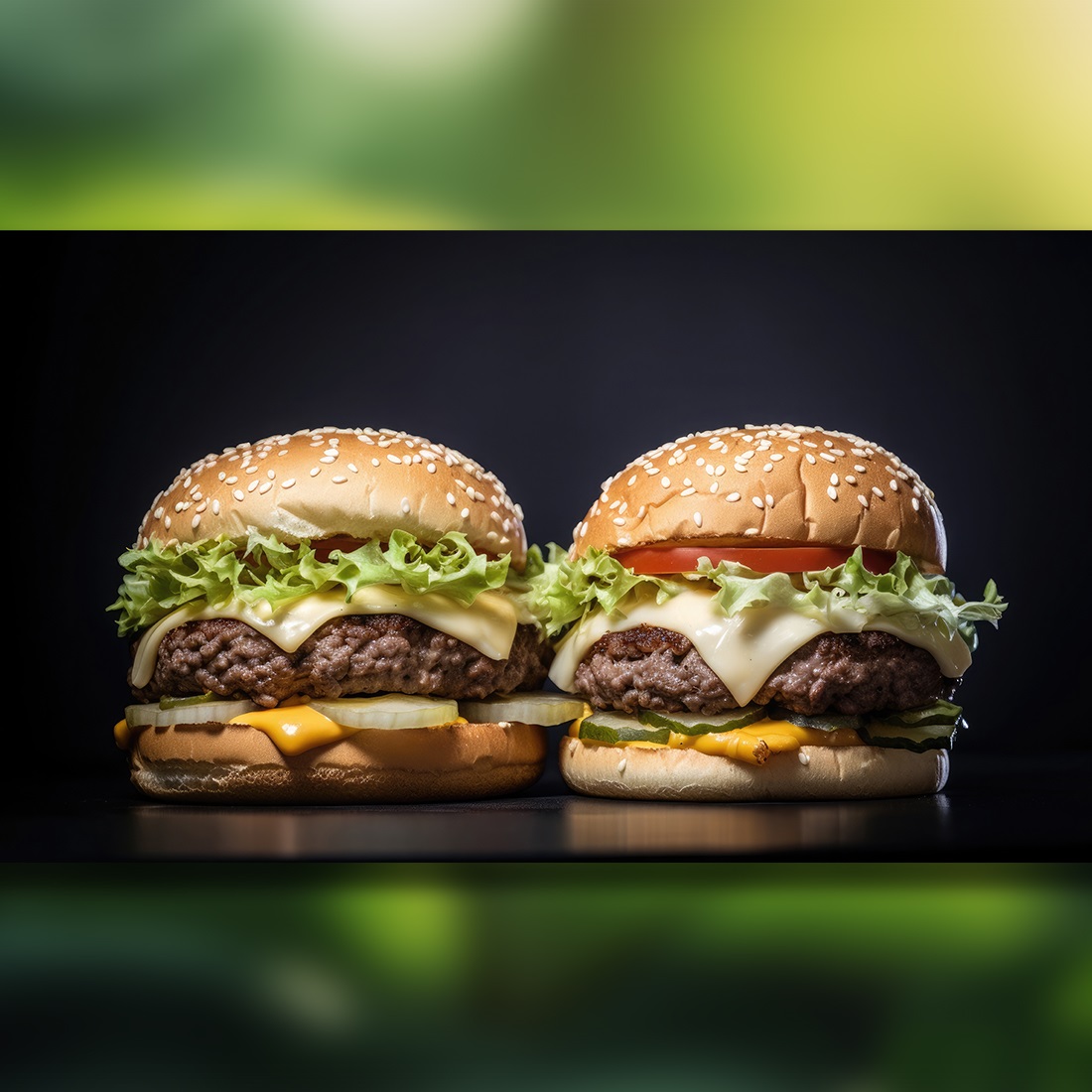 This is a Side view of a Burger on a dark rustic background with beef and cream cheese Realistic Closeup Photography preview image.