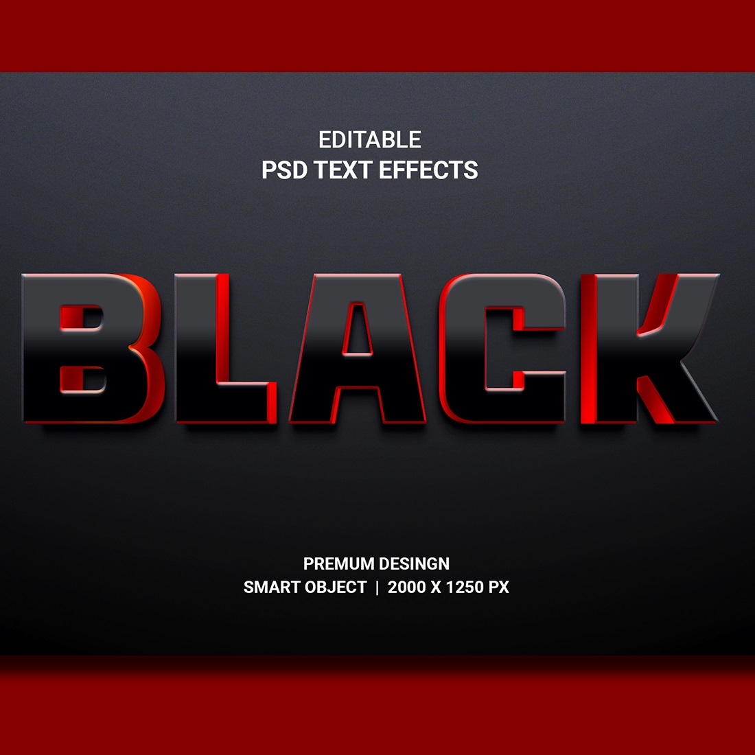 Editable Black 3D Text Effect PSD preview image.