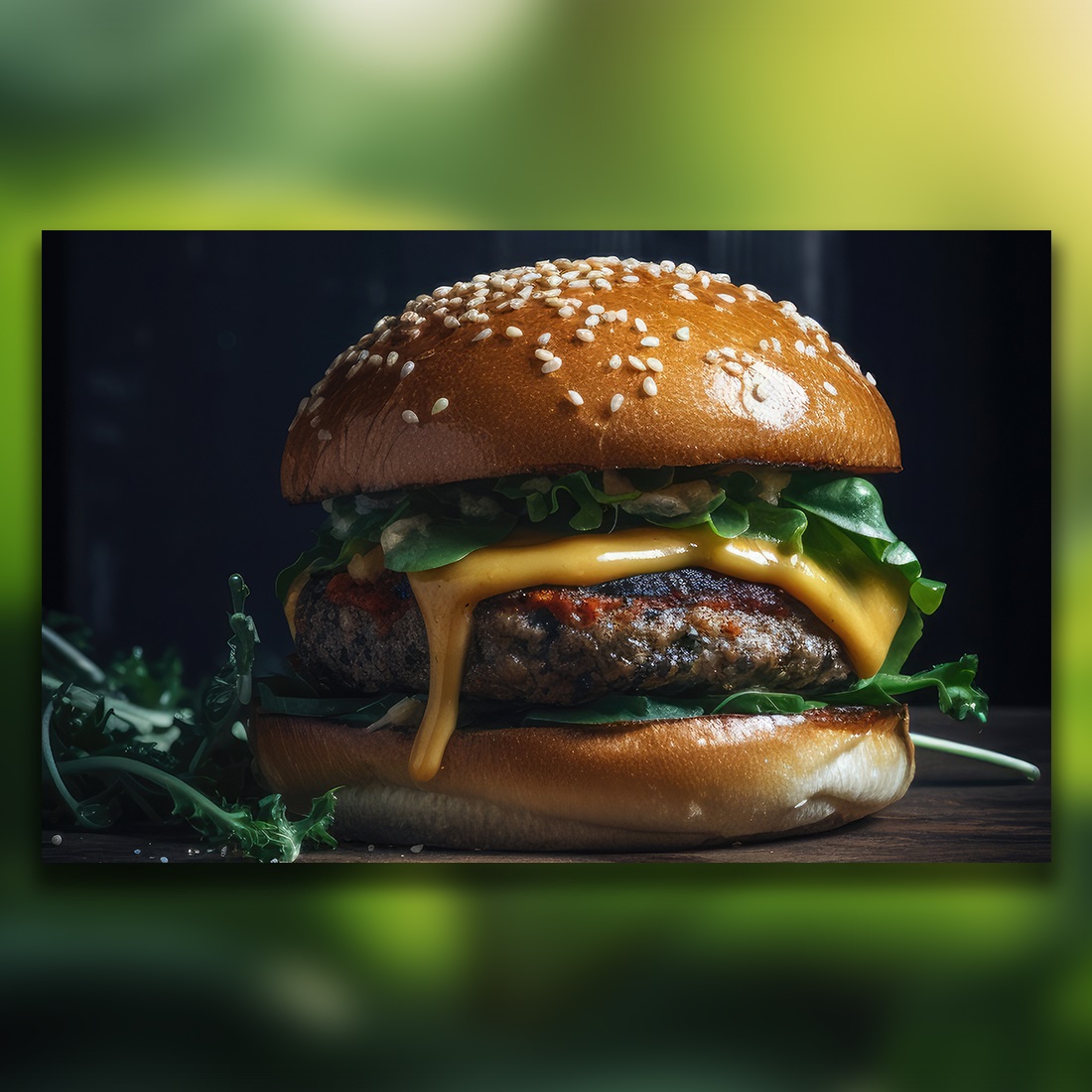 This is a Side view of a Burger with beef and cream cheese Realistic Closeup Photography preview image.