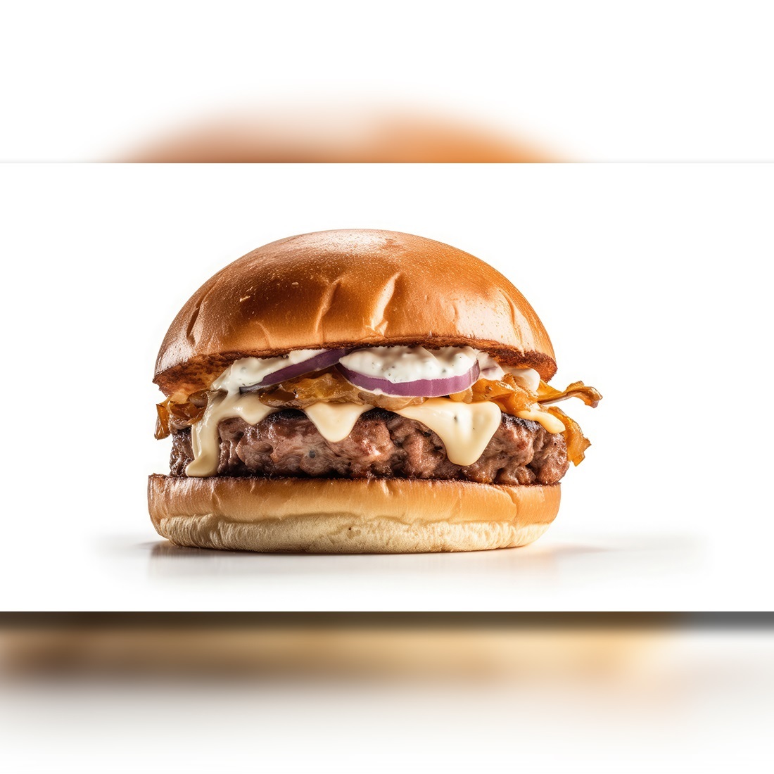 This is a Side view of a Burger with beef and cream cheese Realistic Closeup Photography preview image.