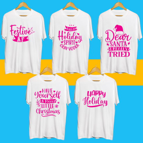 Holiday SVG T Shirt Designs Bundle cover image.