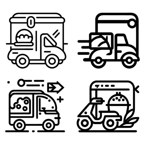 Food Delivery Icon set, line art Black And White food delivery service vector icons, Outline style, and a clean simple design isolated on white background cover image.