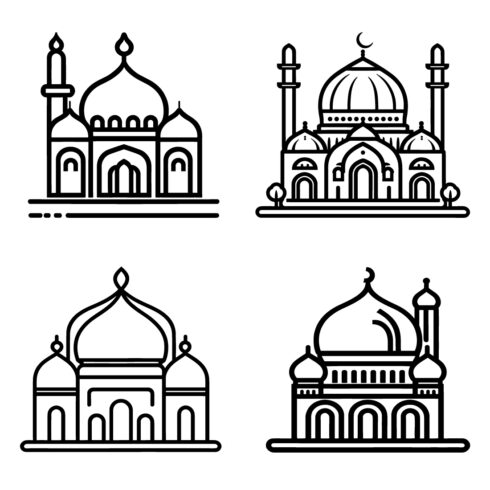Mosque Icon illustration, Mosque logo, Mosque line art vector, Mosque Outline style, and clean simple design cover image.