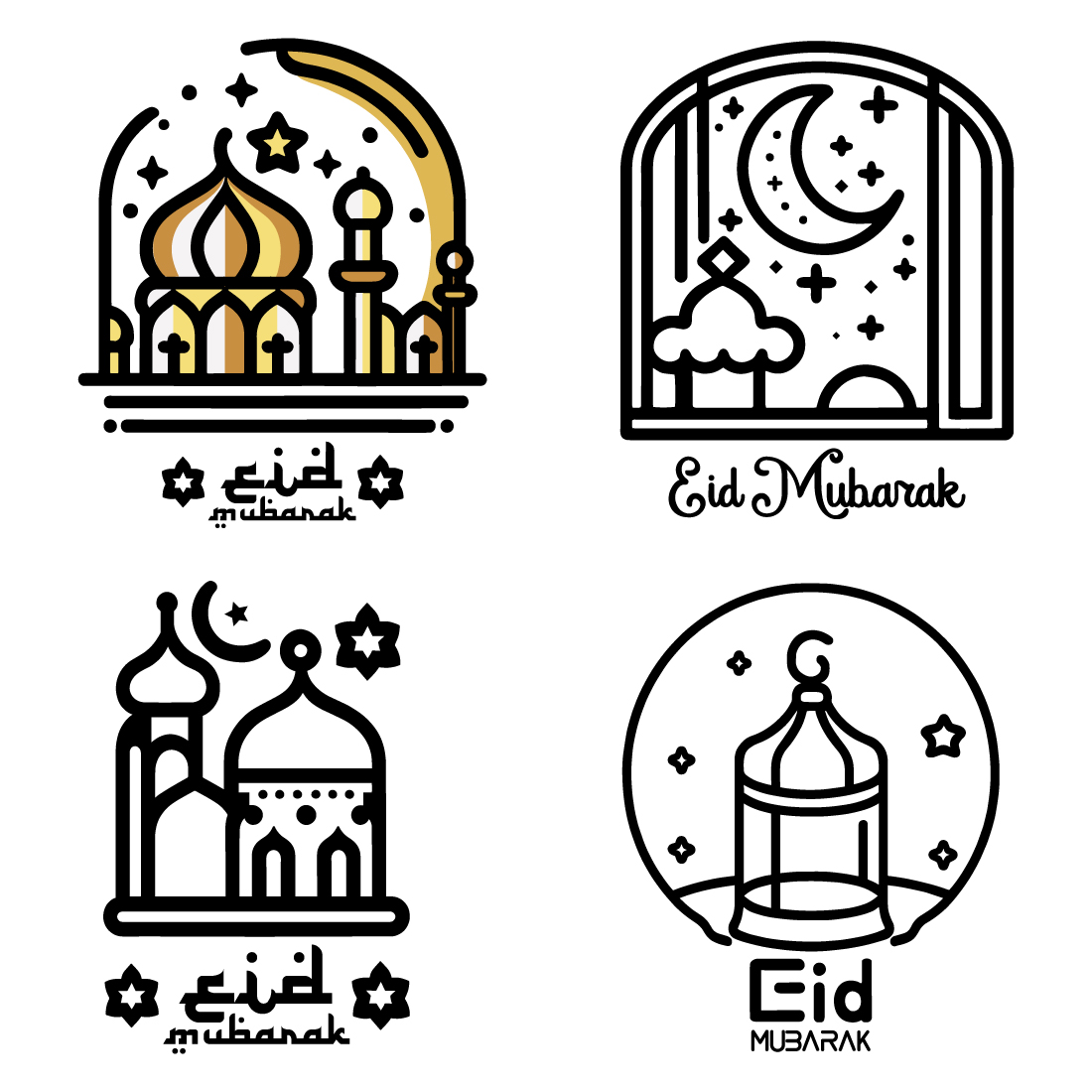 Eid Mubarak Muslim icon vector, Ramadan Kareem, Greeting icons, and Eid Mubarak outline icon vector preview image.