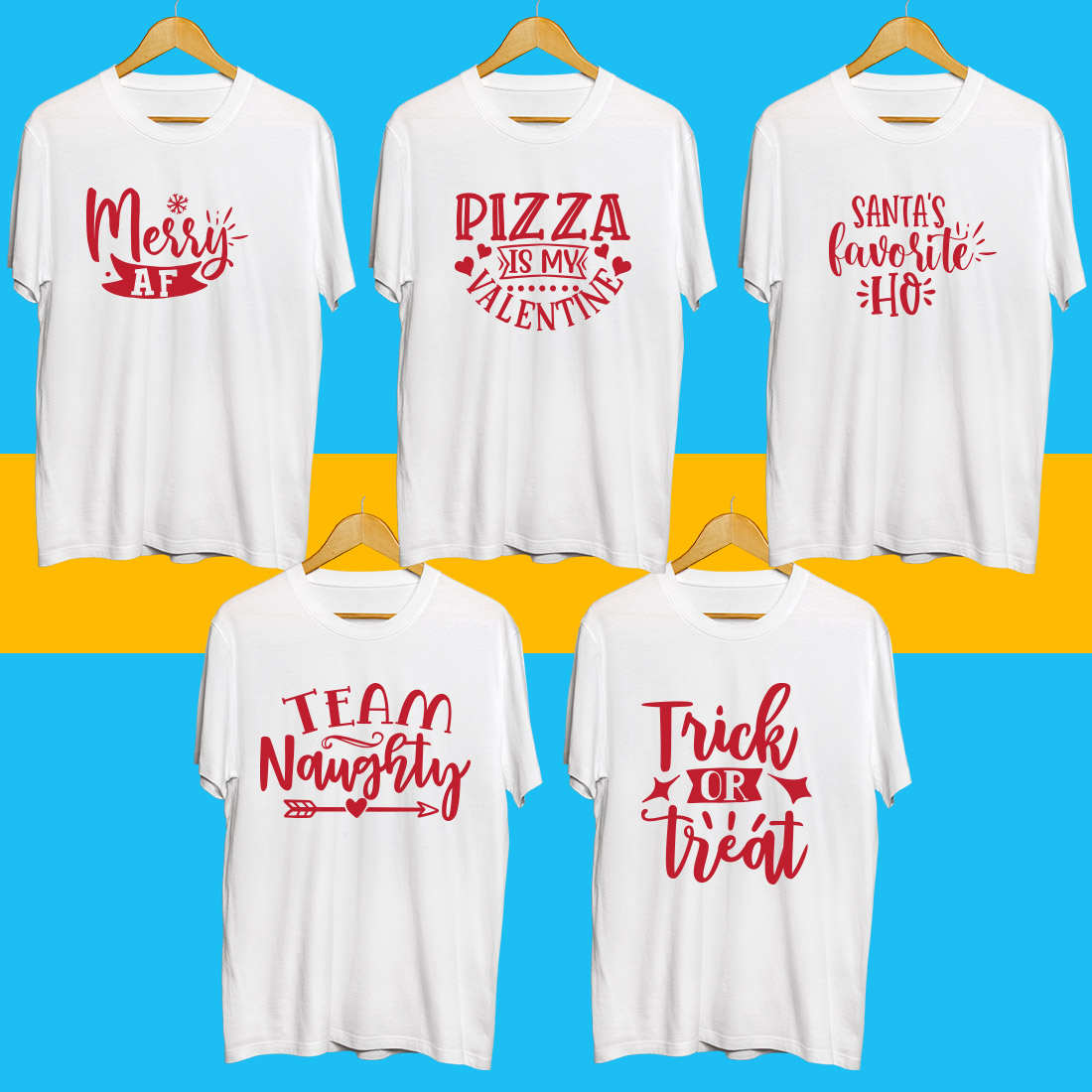 Holiday SVG T Shirt Designs Bundle cover image.