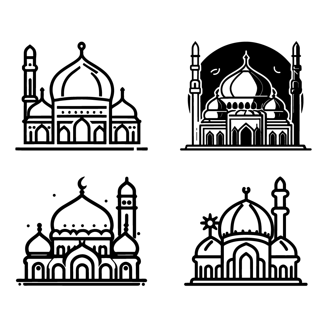 Mosque Icon illustration, Mosque logo, Mosque line art vector, Mosque Outline style, and clean simple design preview image.