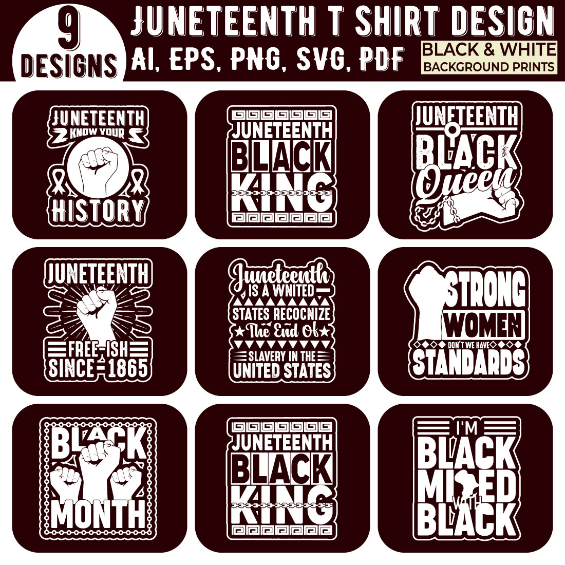 Juneteenth Black history month typography t shirt design preview image.
