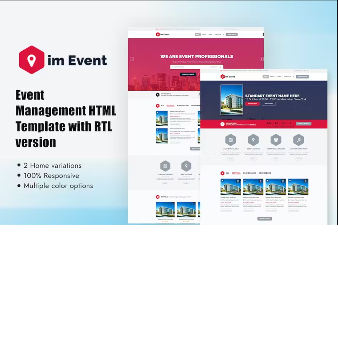Free Event Management Website Template preview image.