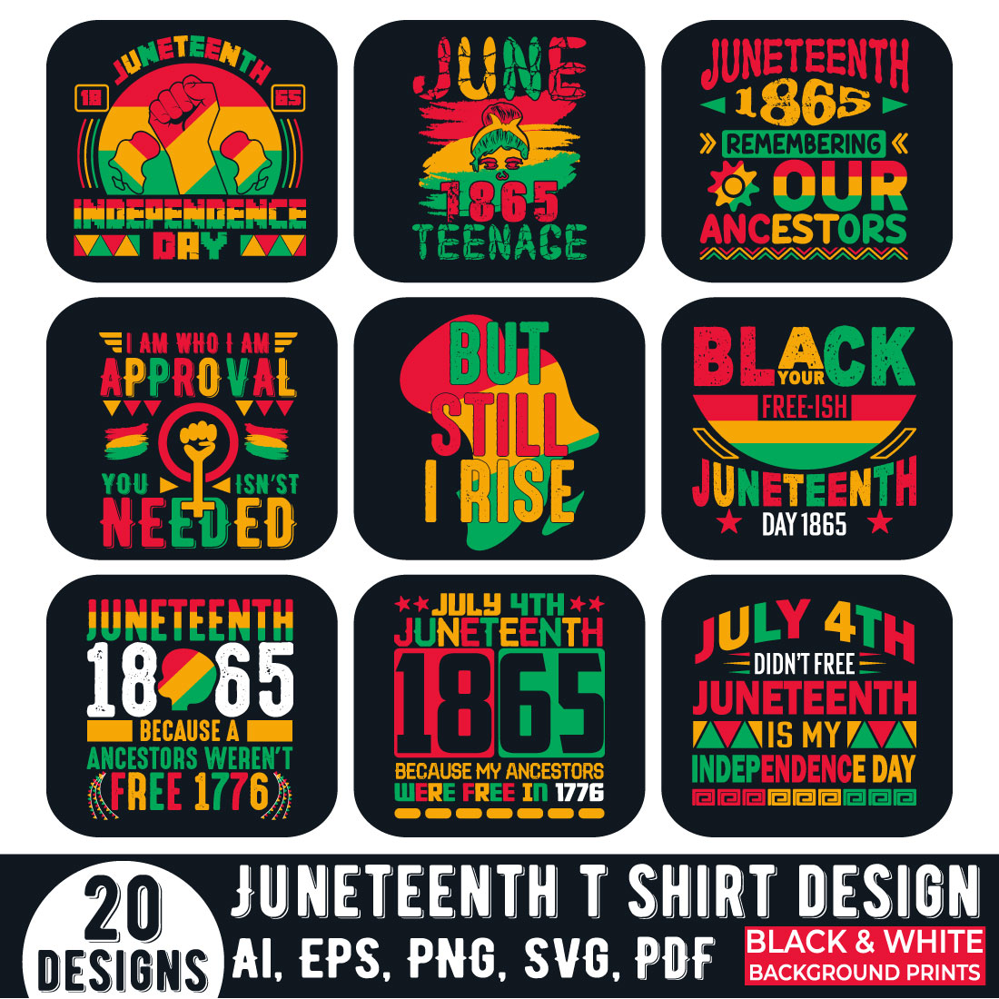 Juneteenth Typography t-shirt Design Bundle preview image.