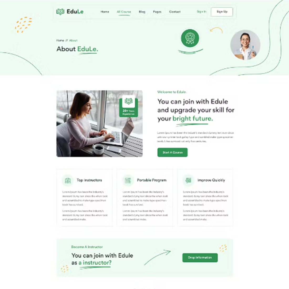 Free Edule Elearning Website Template preview image.