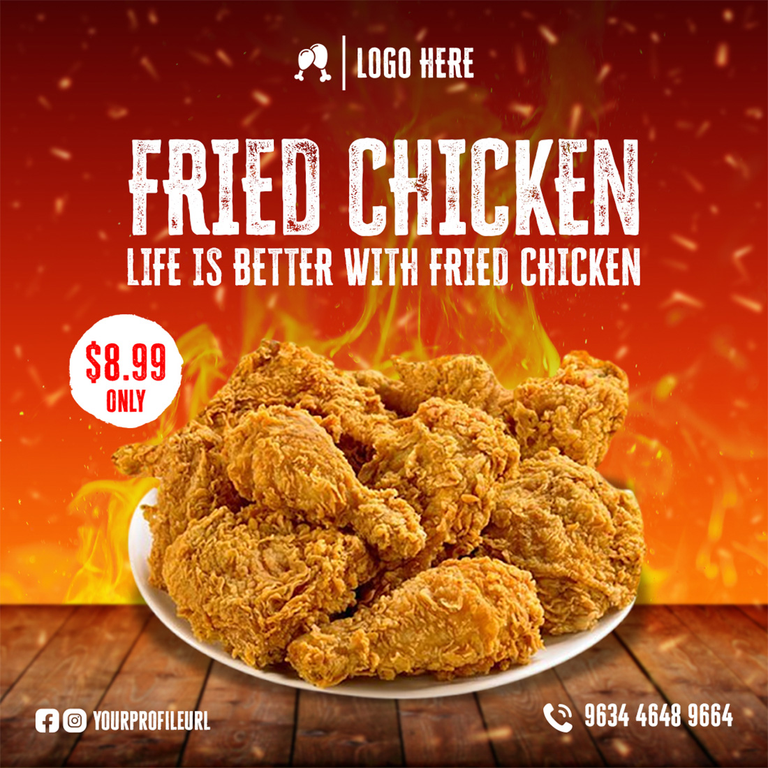 Fried Chicken Social Media Templates Pack preview image.