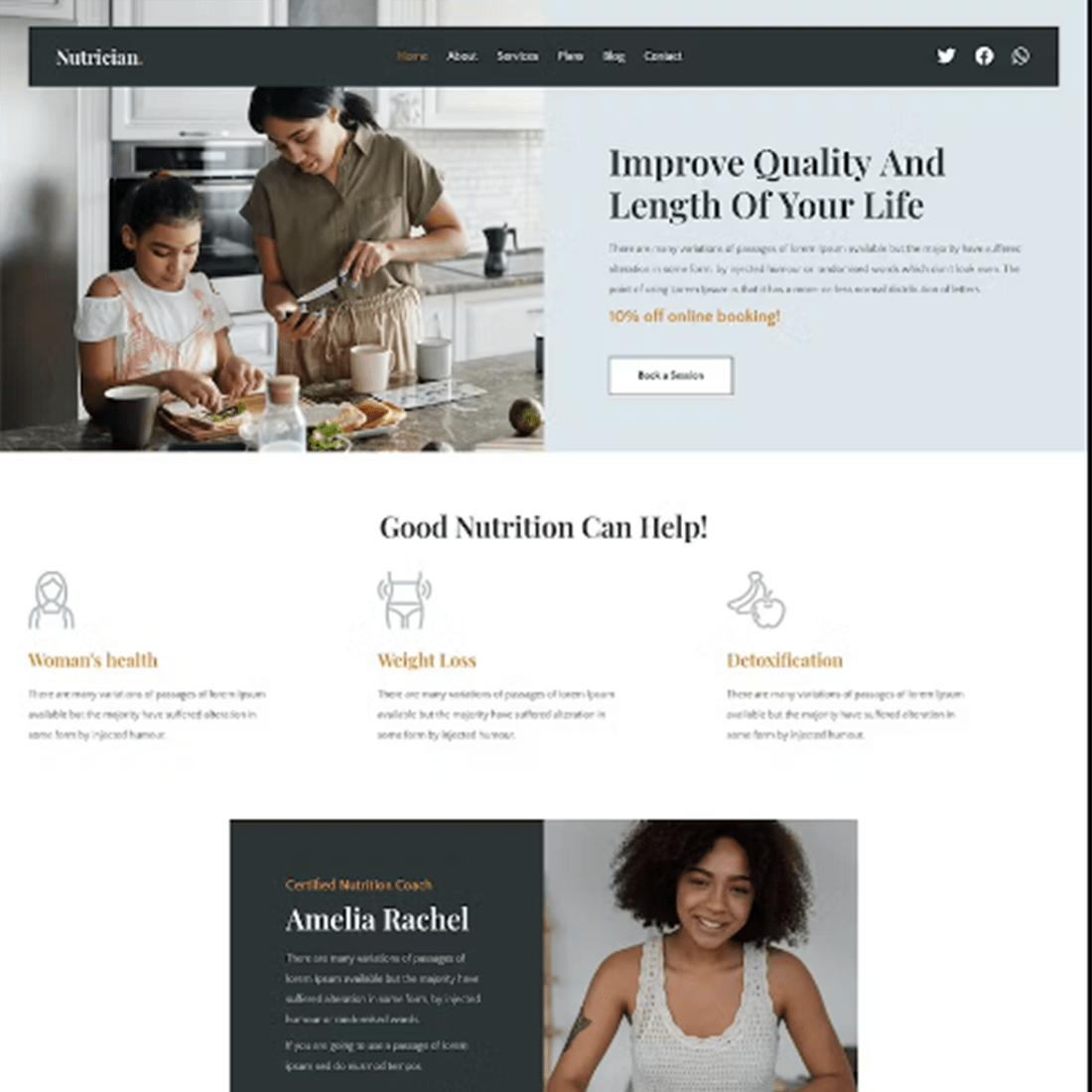 Free Health and Nutrition Coach Feminine HTML Landing Page Template preview image.