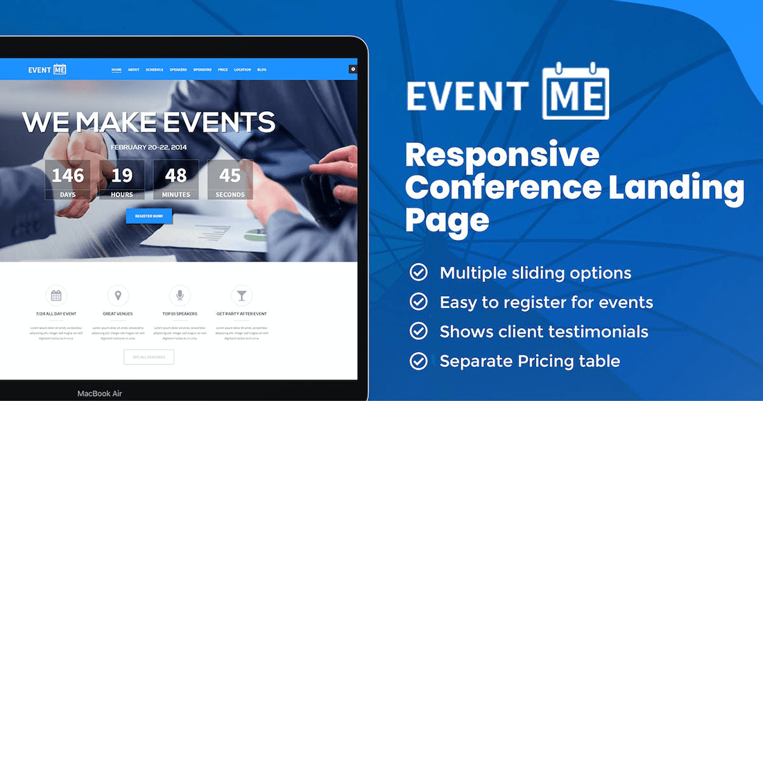 Free EventMe Corporate Event Landing Page Theme preview image.