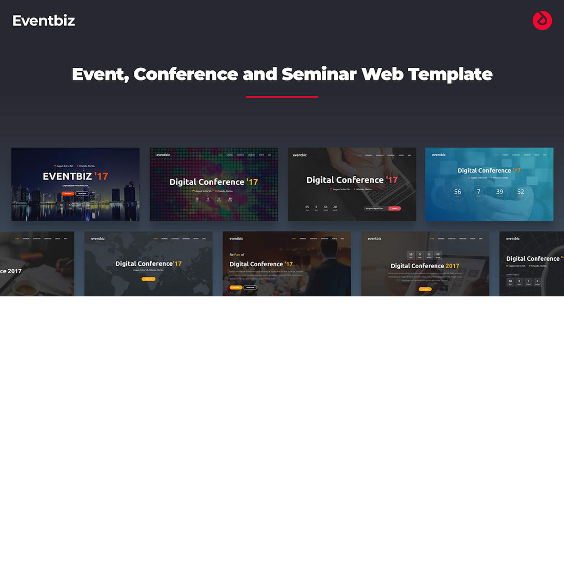 Free Eventbiz Event and Conference Website Template preview image.