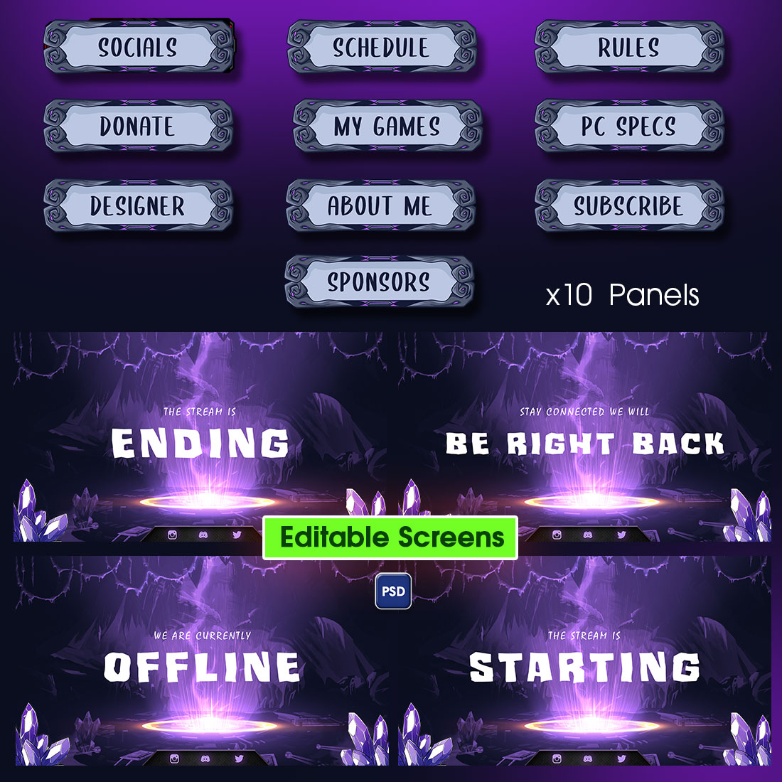 Fantasy Purple Stream Overlay Pack for Twitch / youtube Streamers preview image.