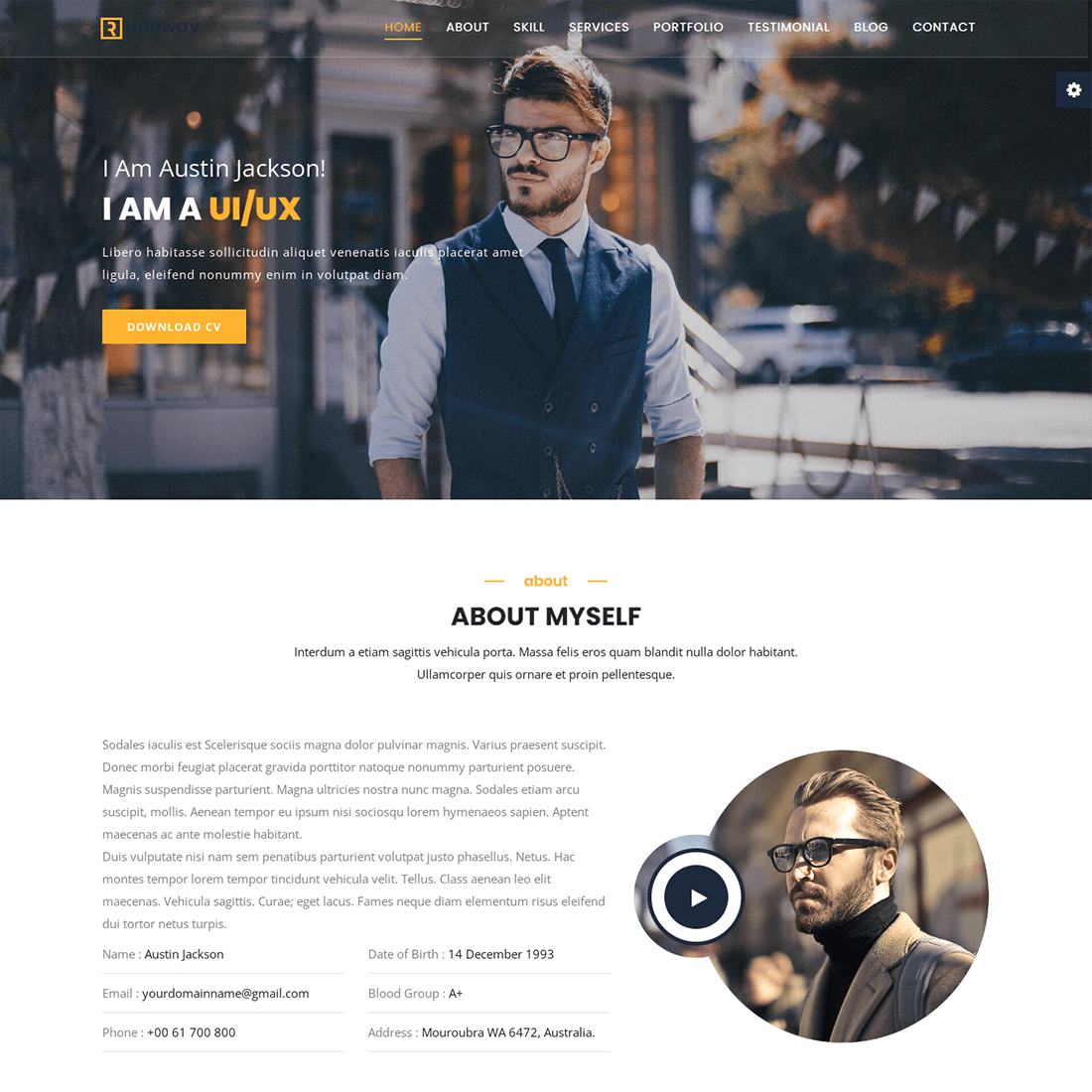 Free Runaway Personal Portfolio Website Template preview image.