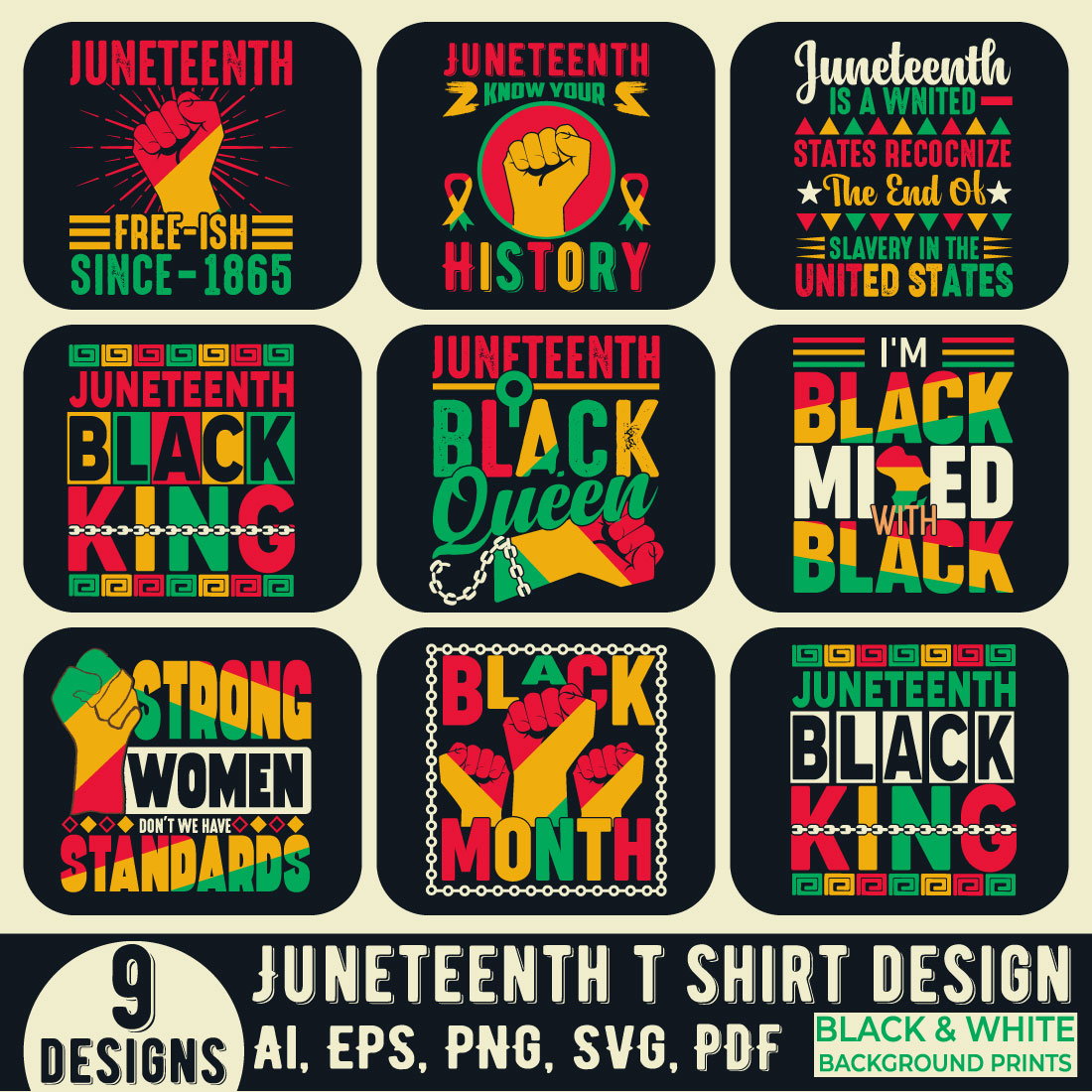 A black history t-shirt design bundle celebrating Juneteenth preview image.