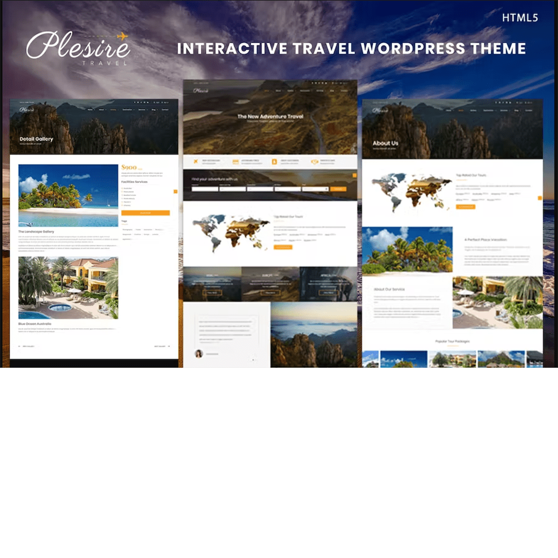 Free Interactive Tour Travel Agency Website Template preview image.