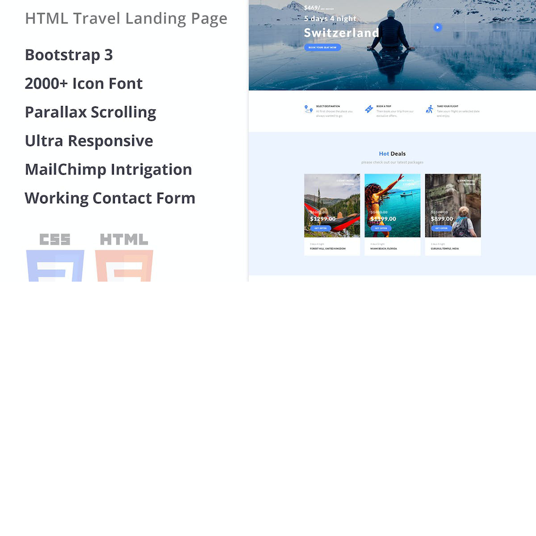 Free Tourism & Agency HTML Landing Page Template preview image.
