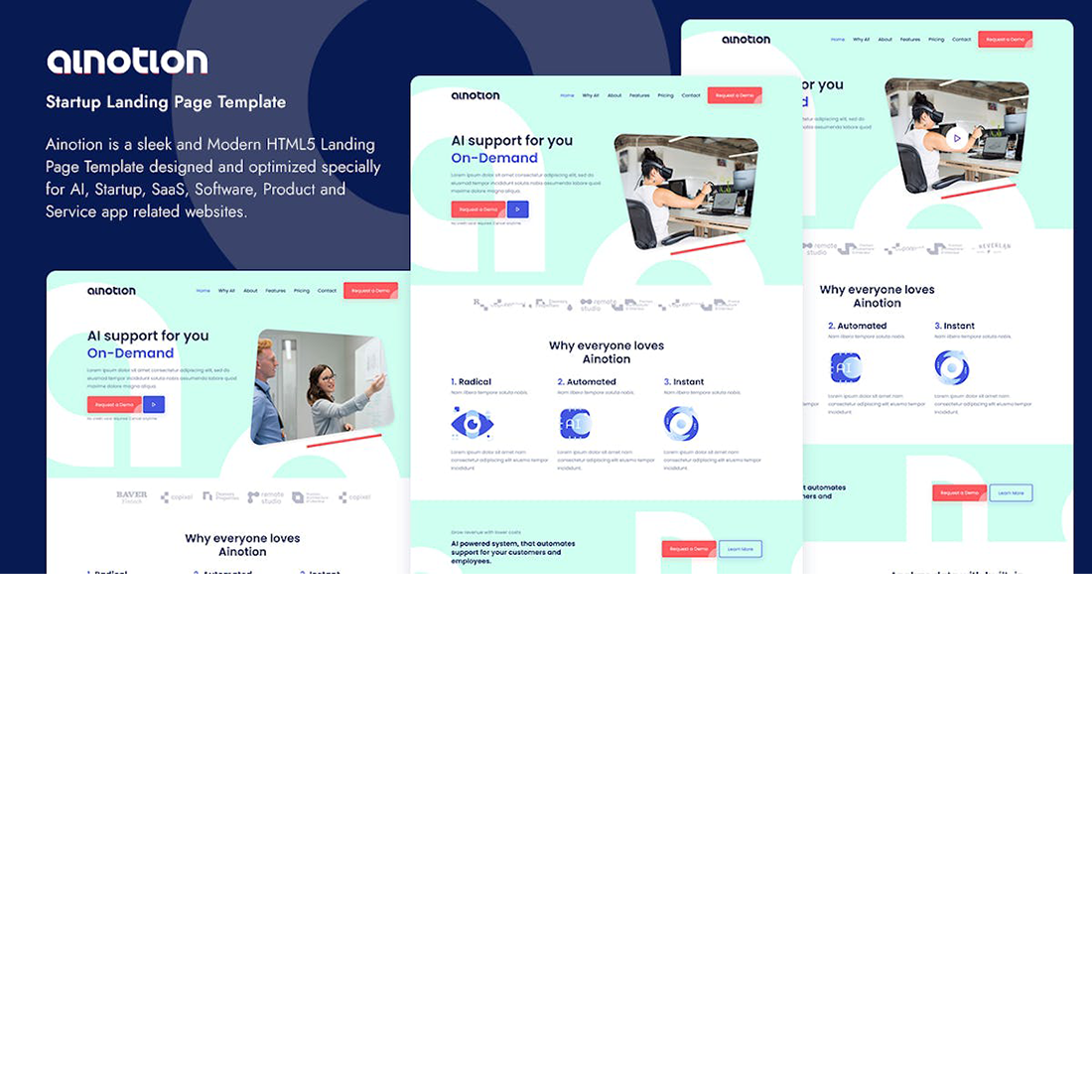 Free Ainotion HTML Landing Page Template preview image.