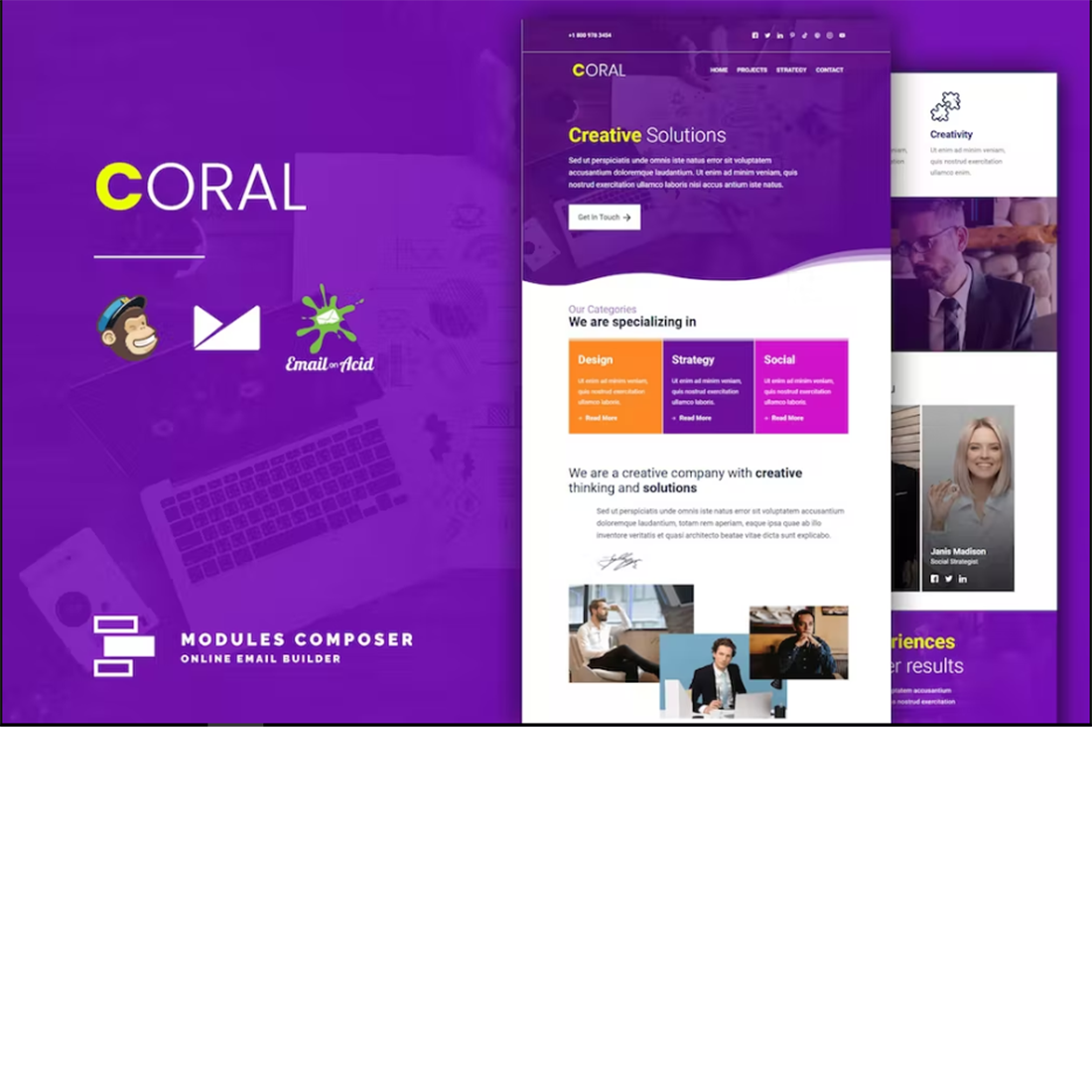 Free Coral Responsive Email Template for Startups preview image.