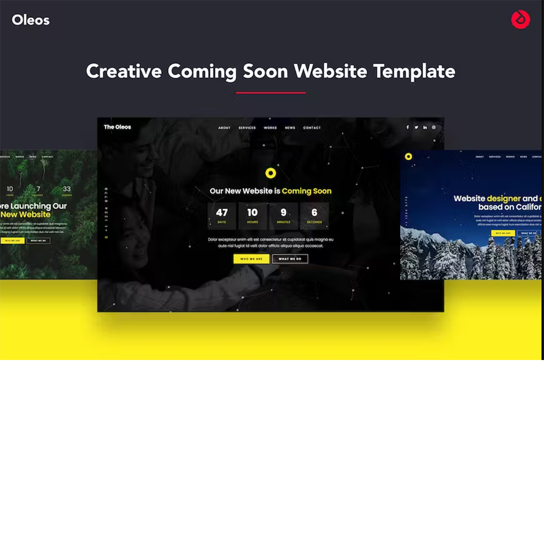 Free Oleos Creative Coming Soon Page Template preview image.