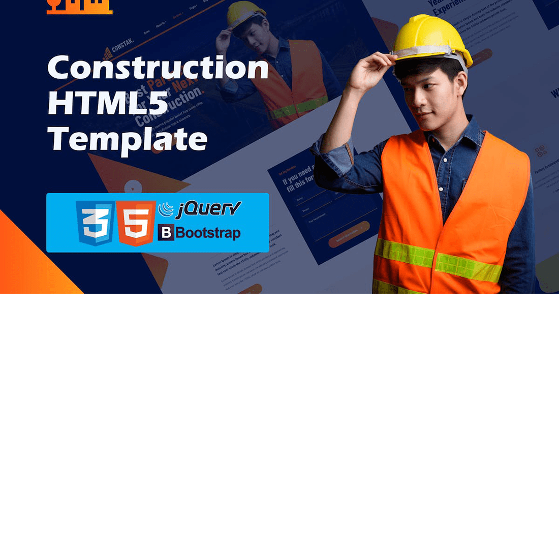 Free Constak Construction HTML5 Template preview image.