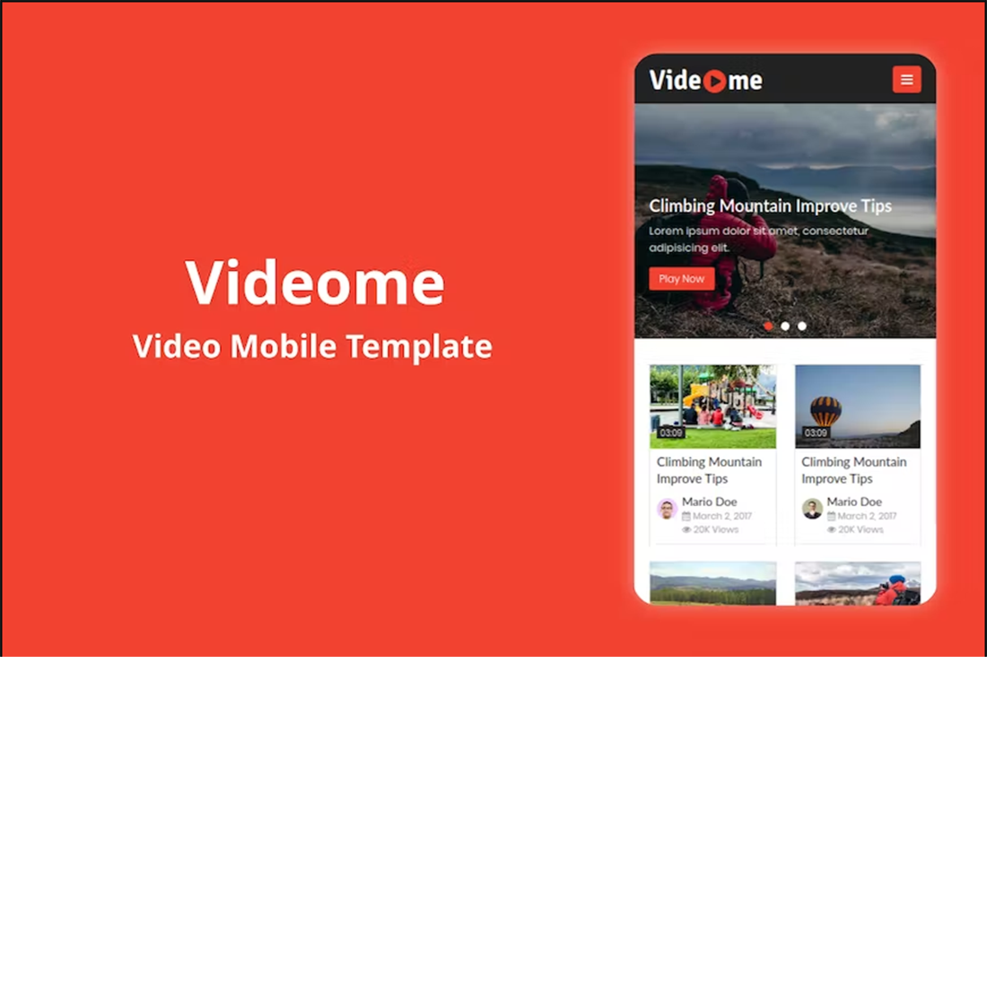 Free Videome Video Mobile Template preview image.