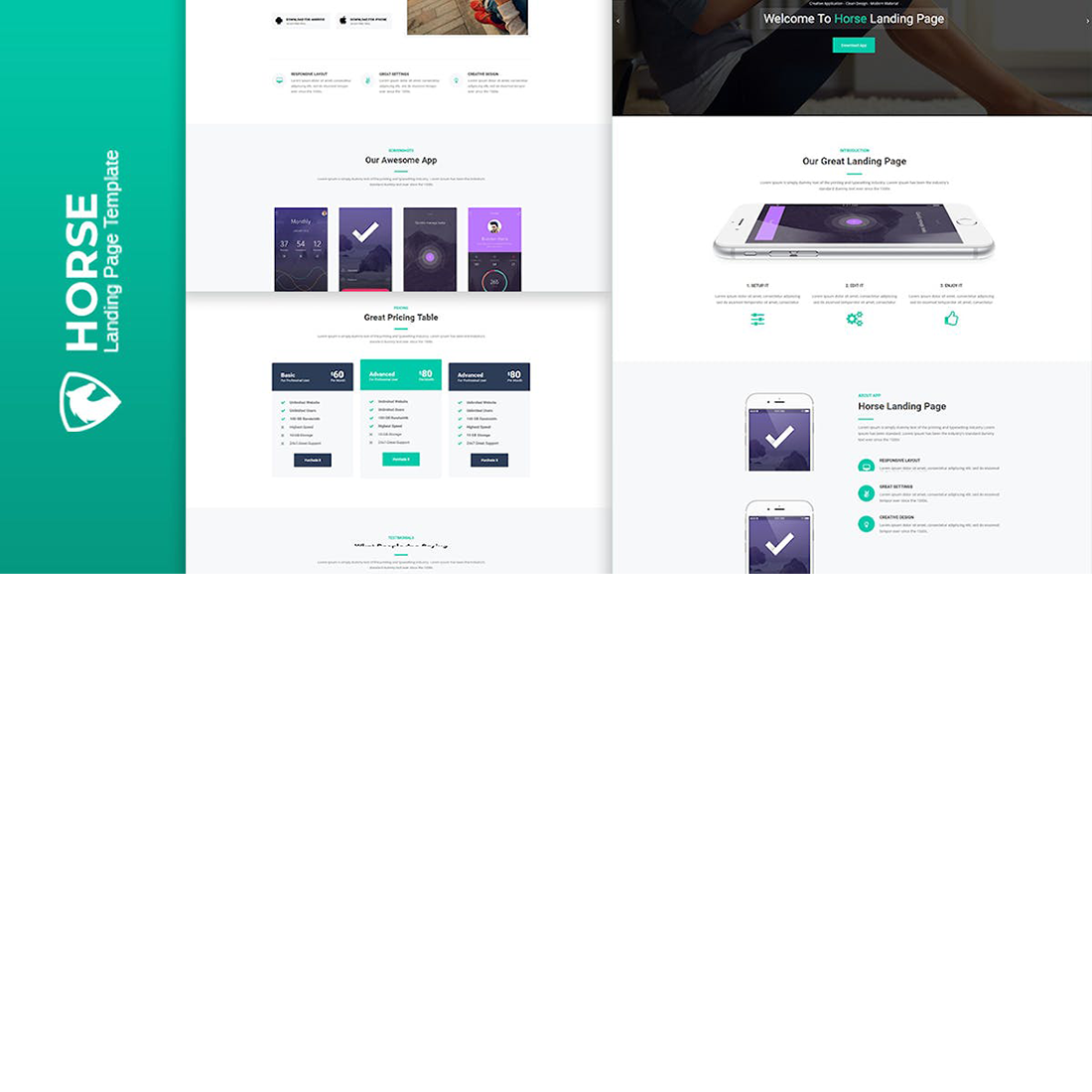 Free Horse App HTML Responsive Template preview image.