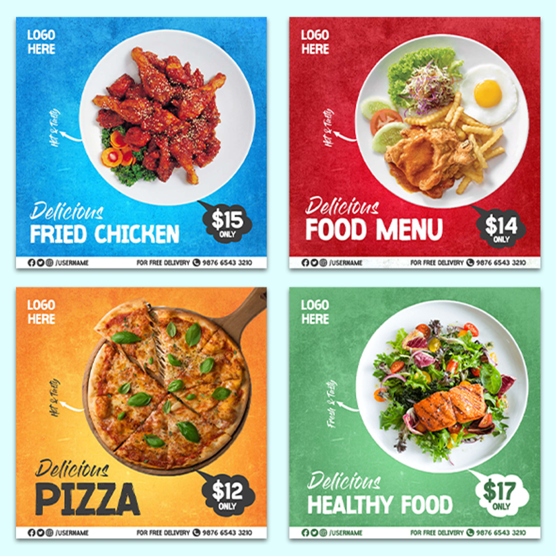 4 Food and restaurant social media Banner post templates preview image.
