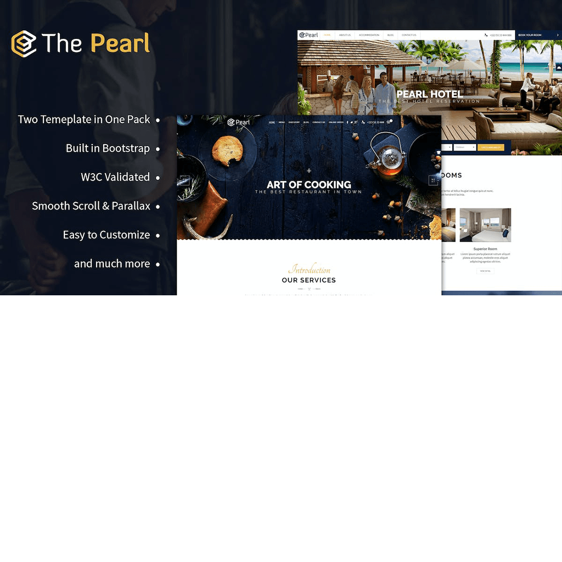 Free Hotel Restaurant Website Template preview image.