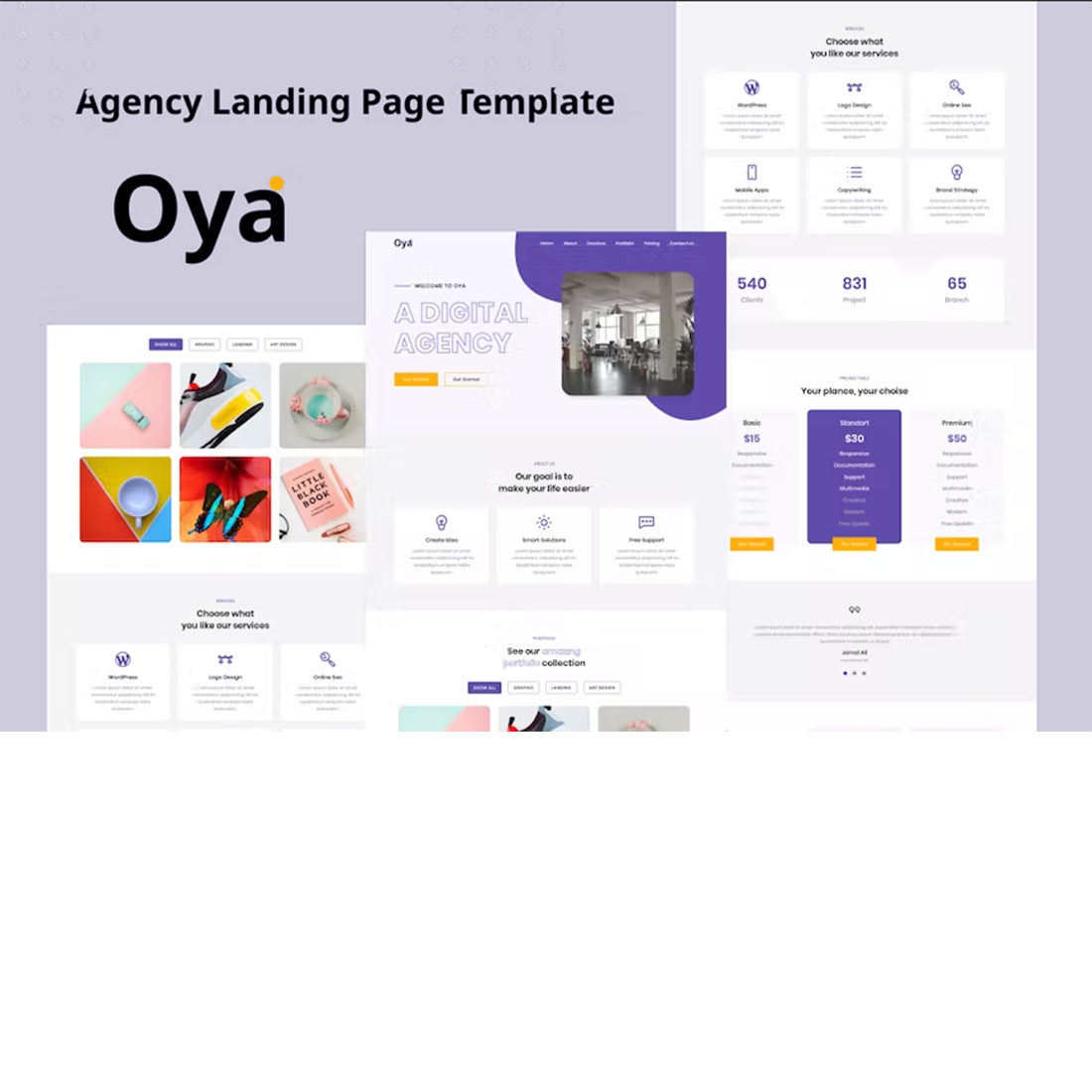 Free Oya Agency Landing Page Template preview image.