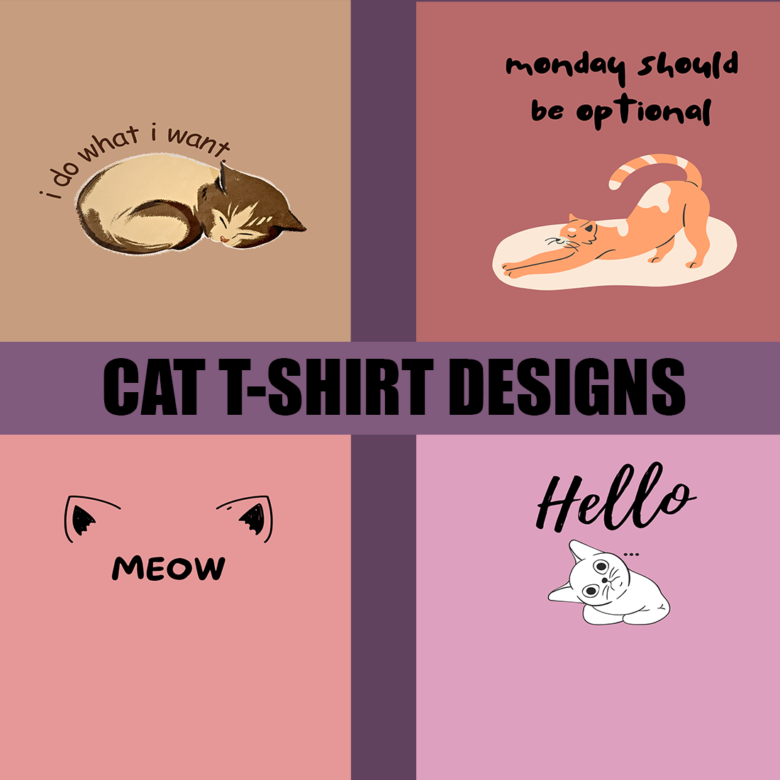 Cat T-shirt designs bundle preview image.