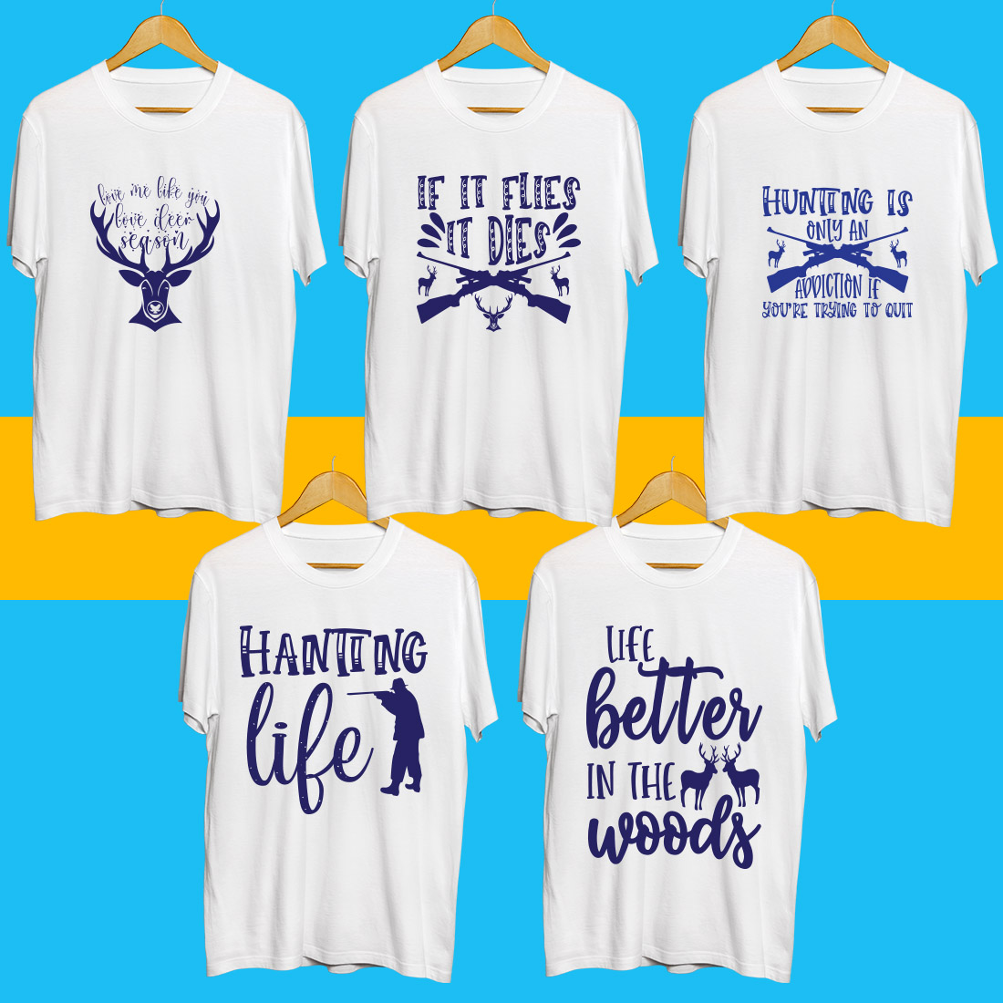 Hunting SVG T Shirt Designs Bundle preview image.