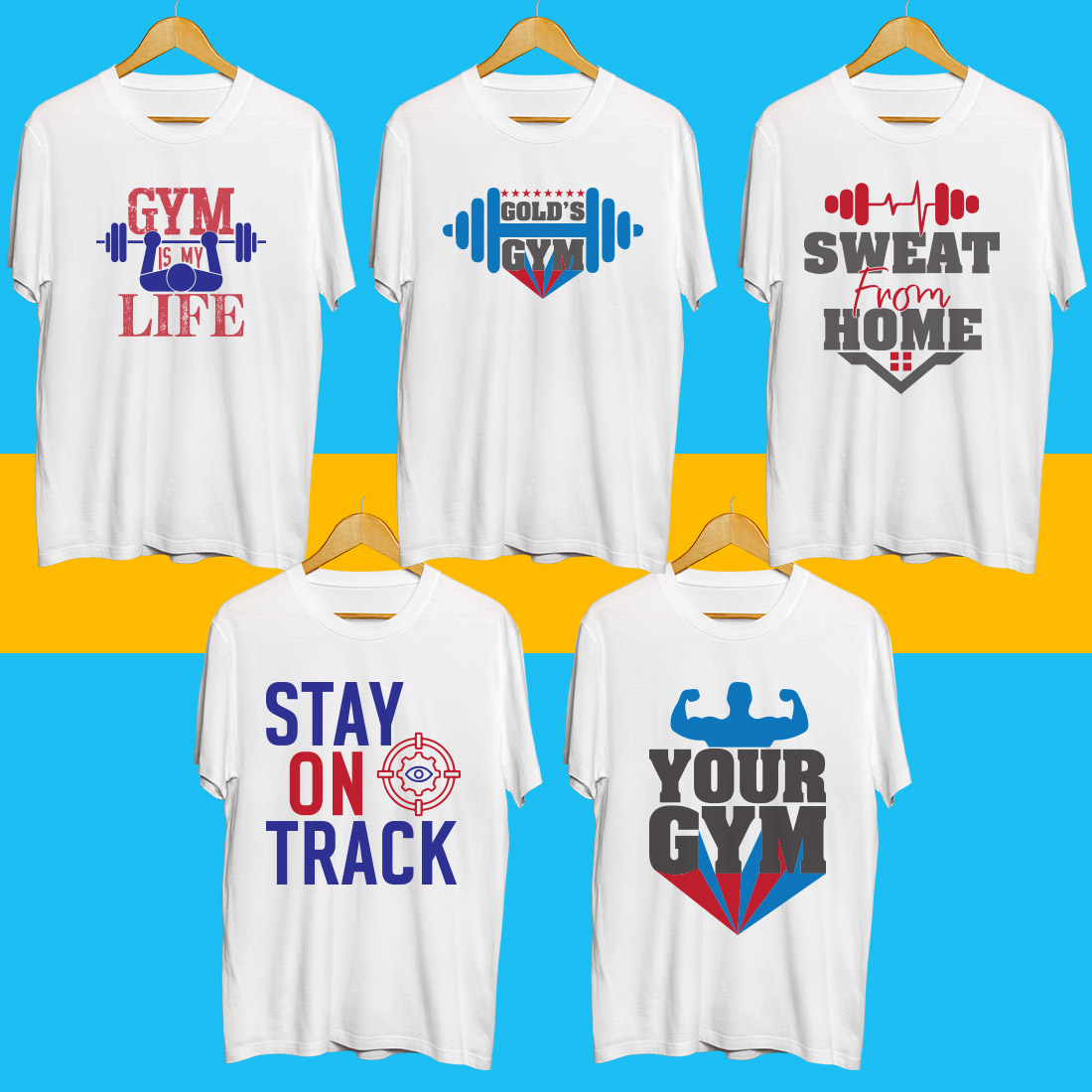 Gym SVG T Shirt Designs Bundle preview image.